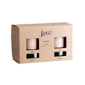 Hoff Raw Rosa & Glazed Emerald Green 8cm Pots. Set of 2