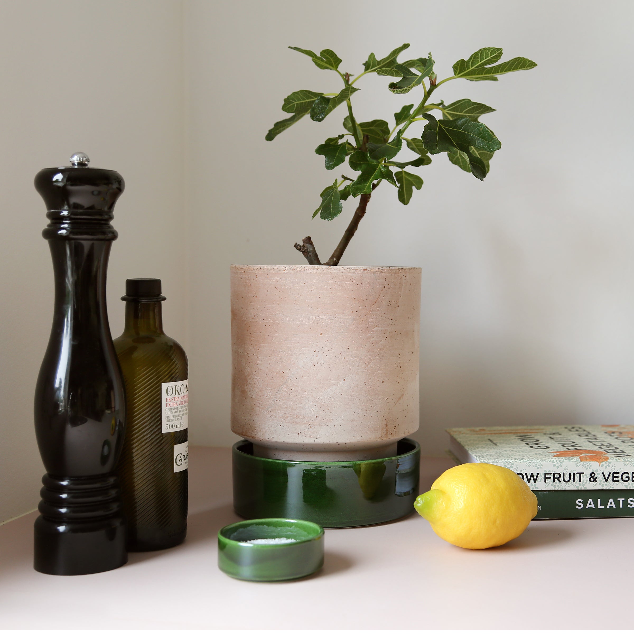 Hoff Raw Rosa & Glazed Emerald Green 8cm Pots. Set of 2 - Image 3