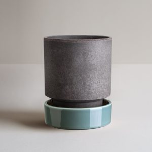 Alternative view of Hoff Raw Grey & Glazed Misty Blue 14cm Pot with Saucer