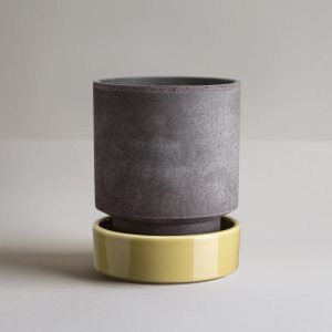 Alternative view of Hoff Raw Grey & Glazed Pale Yellow 14cm Pot with Saucer