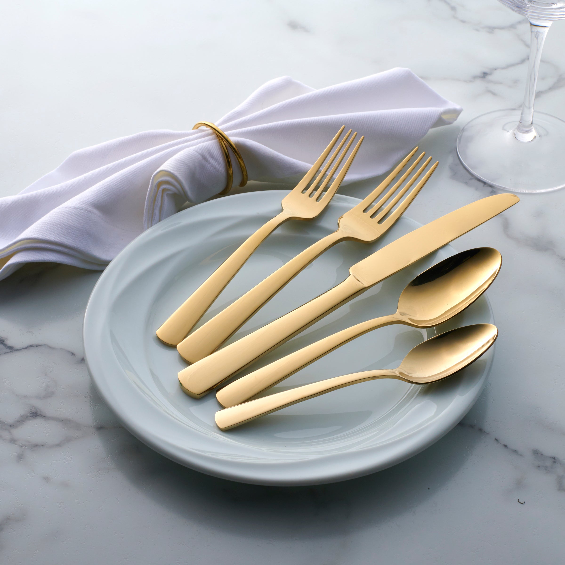 Aptitude Champagne Satin 20-Piece Flatware Set - Image 4