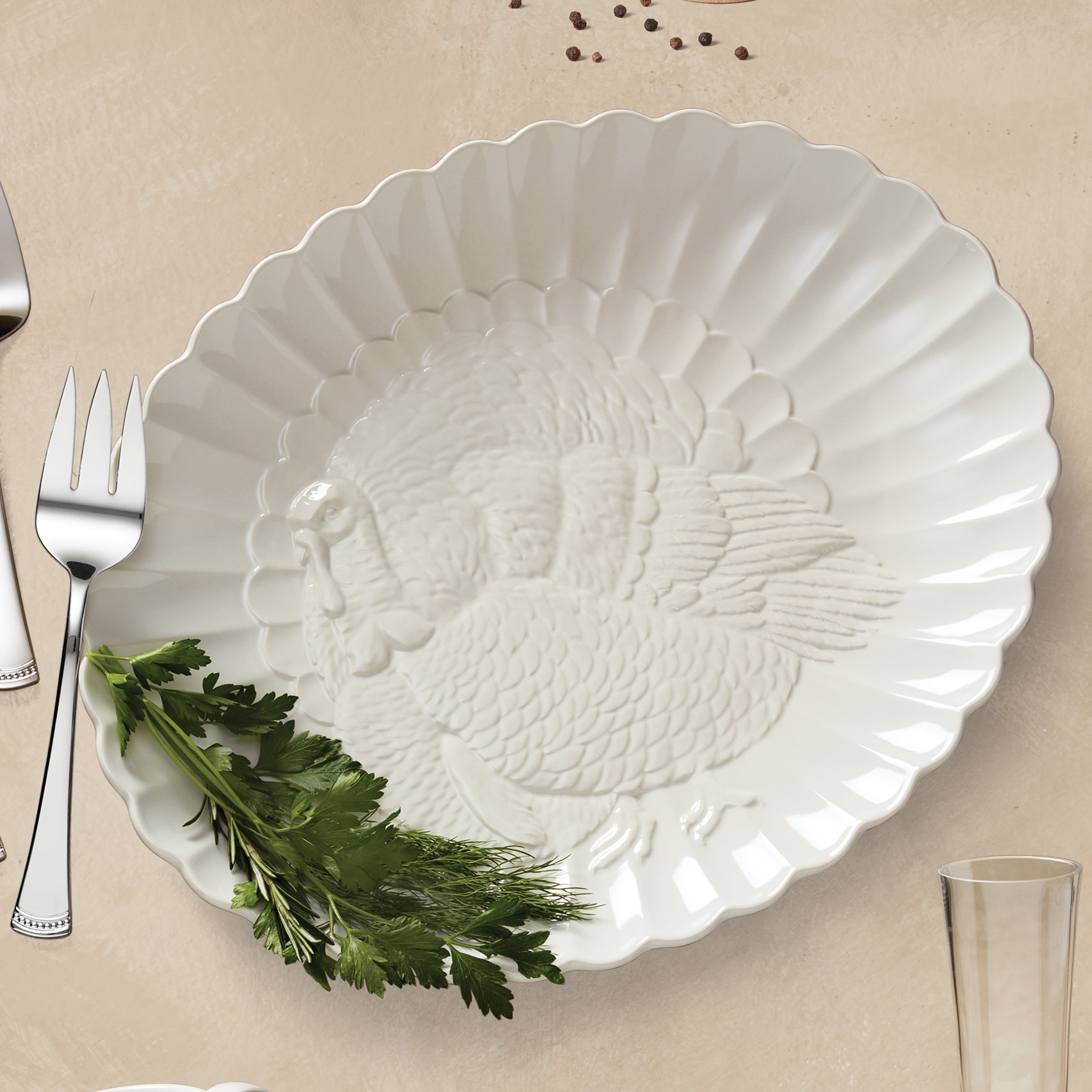 French Perle White Carved Turkey Platter - Image 7
