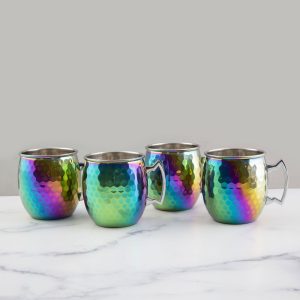 Hammered Rainbow Moscow Mule Mugs. Set of 4