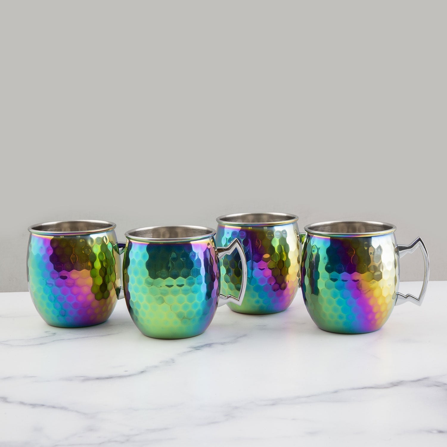 Hammered Rainbow Moscow Mule Mugs. Set of 4
