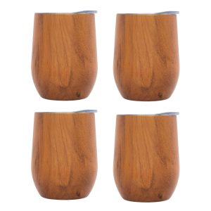 Insulated Woodgrain Wine Tumblers. Set of 4