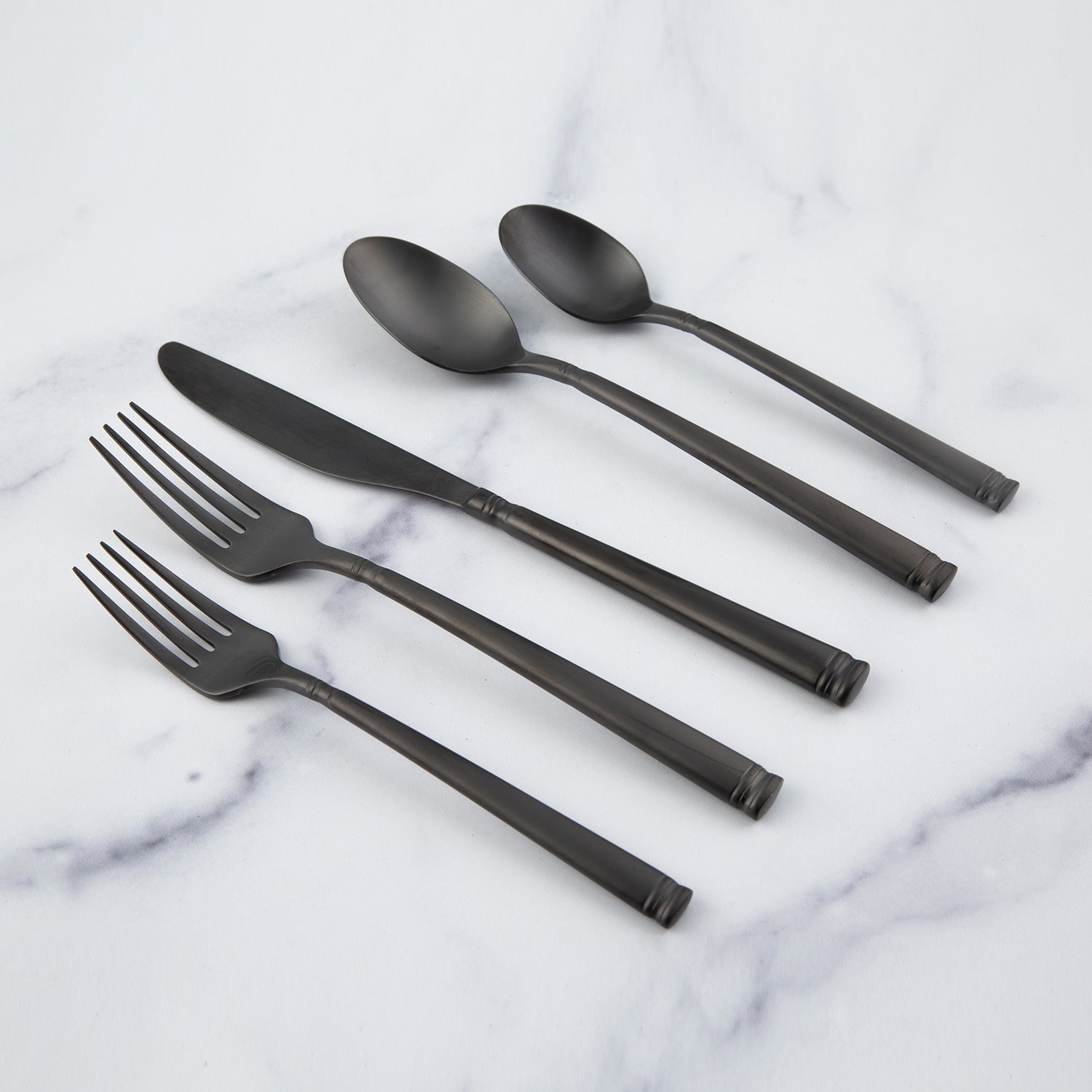 Emmy Black Satin 20-Piece Flatware Set - Image 5