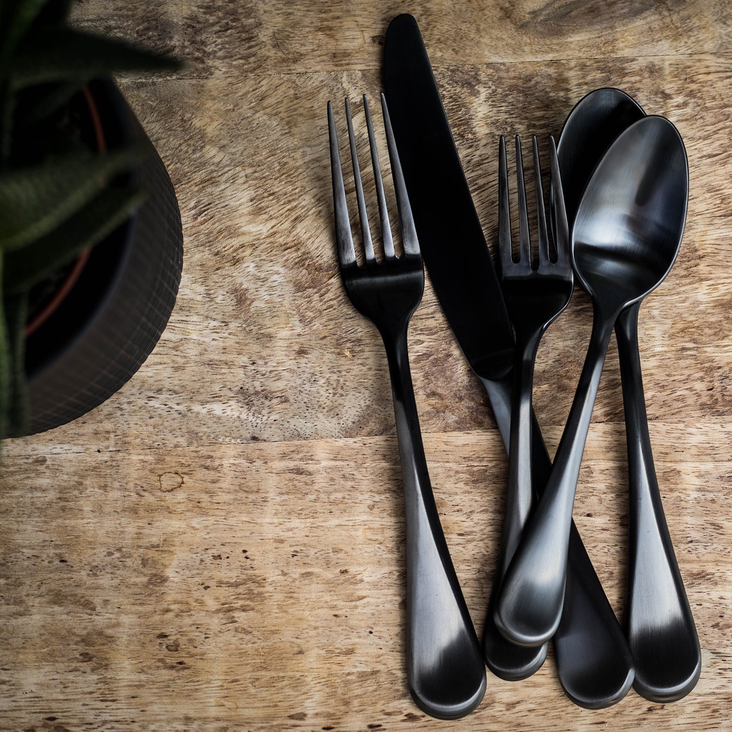 Eloquence Black Satin 20-Piece Flatware Set - Image 6