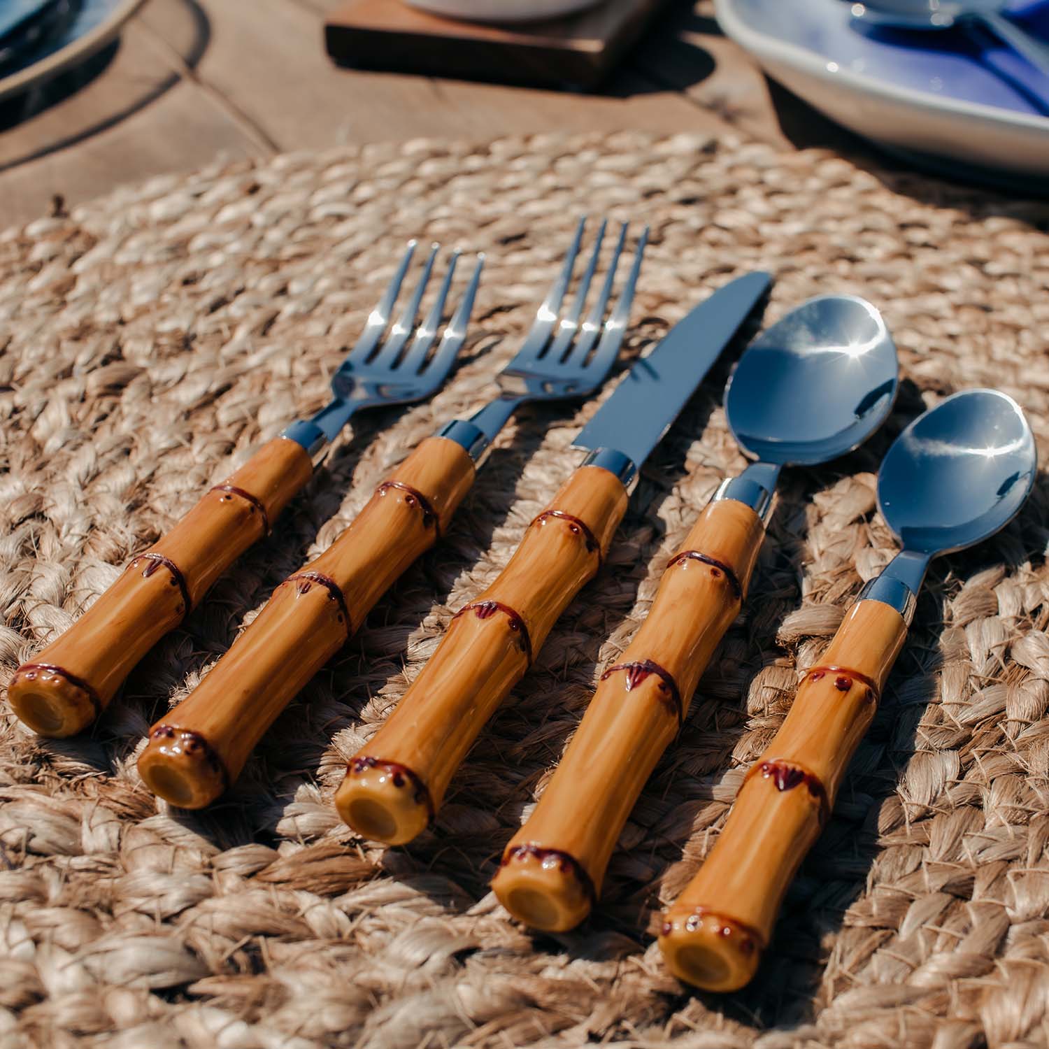 Bamboo Plastic Handle 20-Piece Flatware Set - Image 7