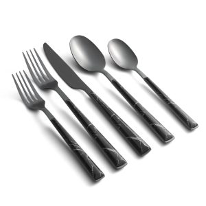 Eivin Mirror with Black Marble Handle 20-Piece Flatware Set