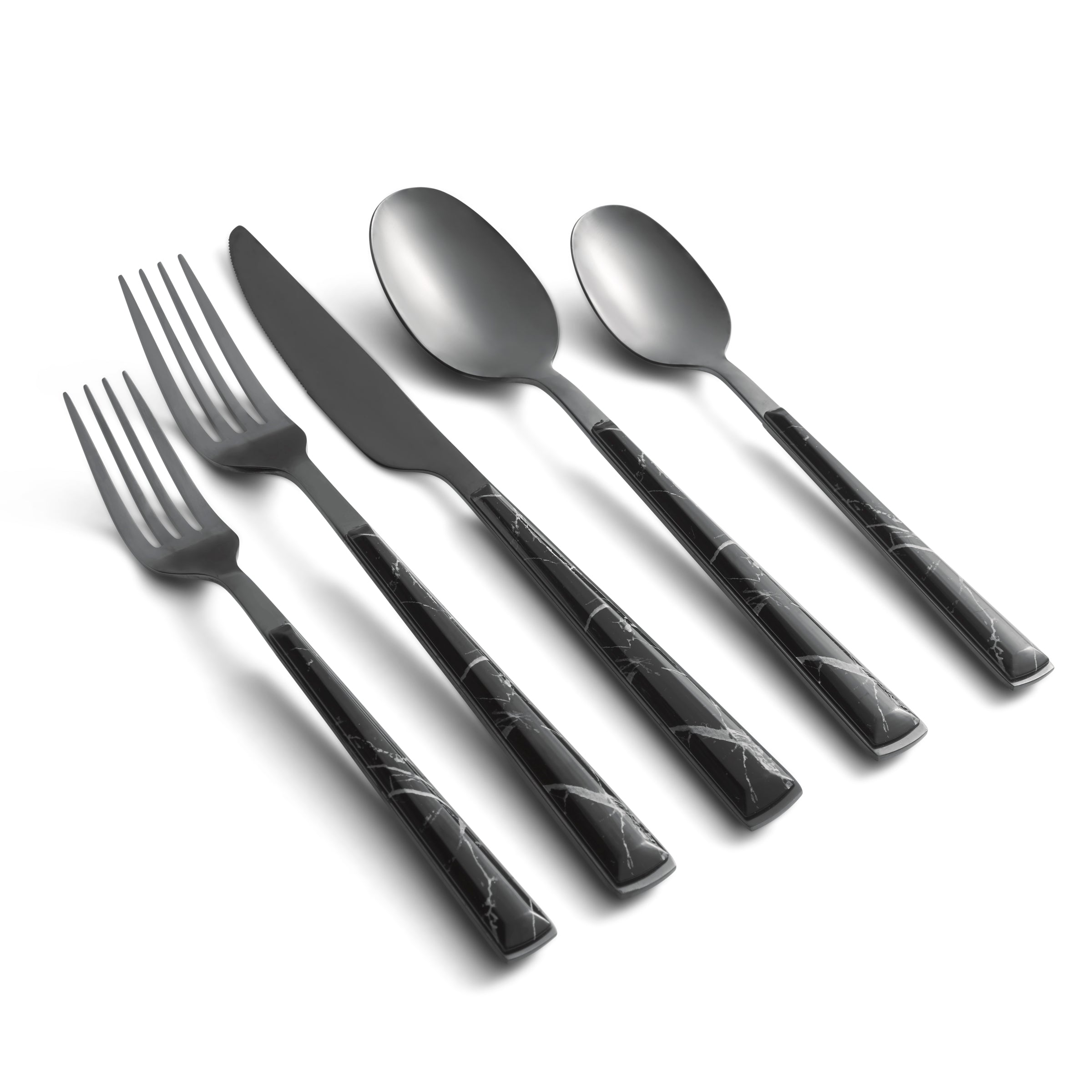 Eivin Mirror with Black Marble Handle 20-Piece Flatware Set